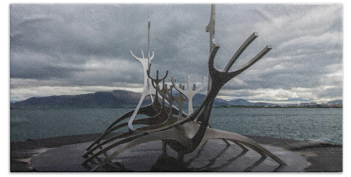 Reykjavik Beach Towel featuring the photograph The Sun Voyager, Reykjavik, Iceland by Venetia Featherstone-Witty
