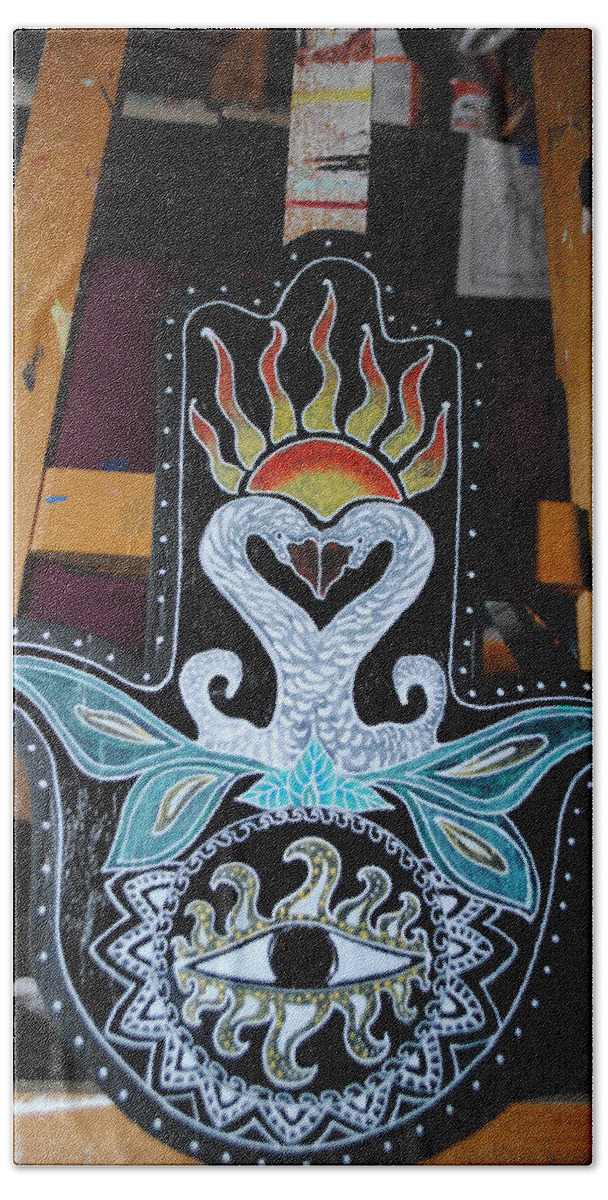 Hamsa Beach Towel featuring the painting The Swan by Patricia Arroyo