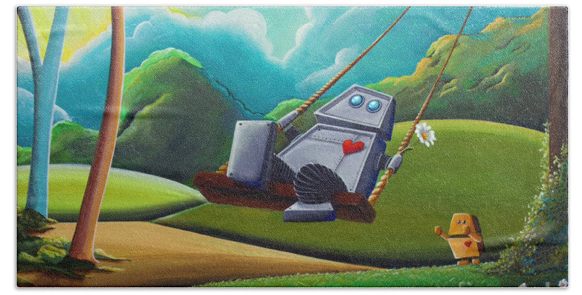 Robots Beach Towel featuring the painting The Swing by Cindy Thornton