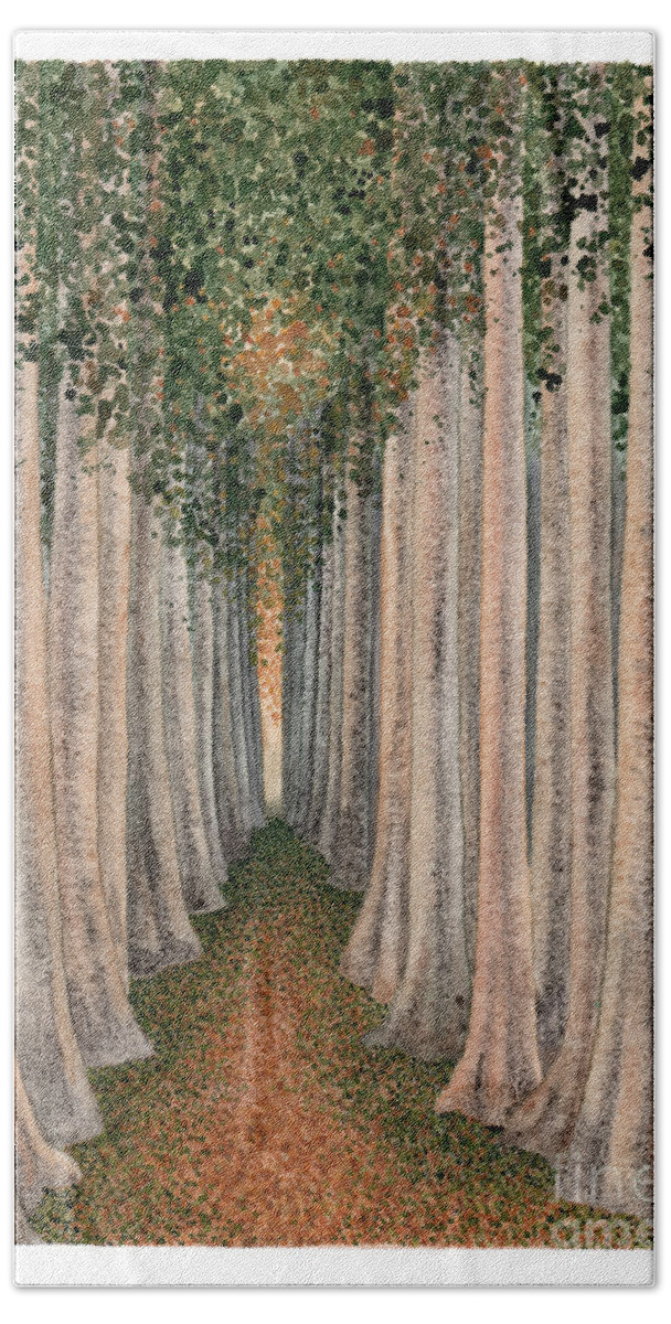 Trees Beach Towel featuring the painting The Temple by Hilda Wagner