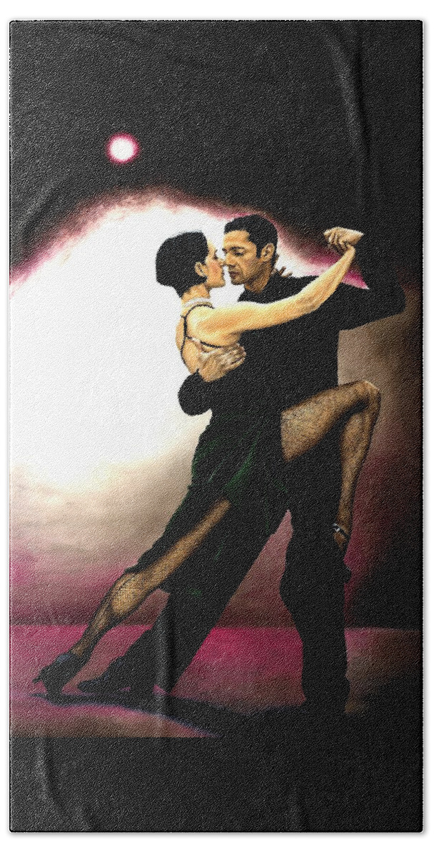 Tango Beach Towel featuring the painting The Temptation of Tango by Richard Young
