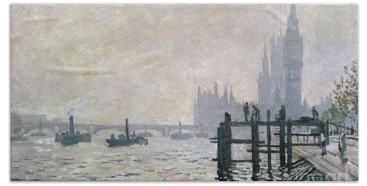 The Beach Towel featuring the painting The Thames below Westminster by Claude Monet