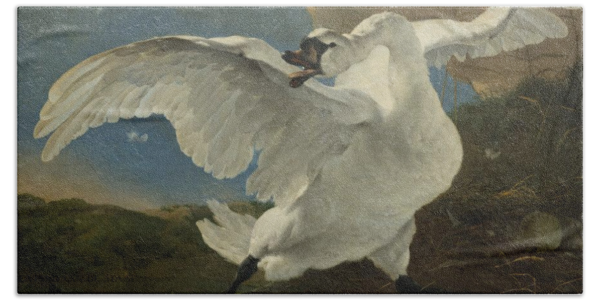 Swan Beach Sheet featuring the painting The Threatened Swan, 1650 by Vincent Monozlay