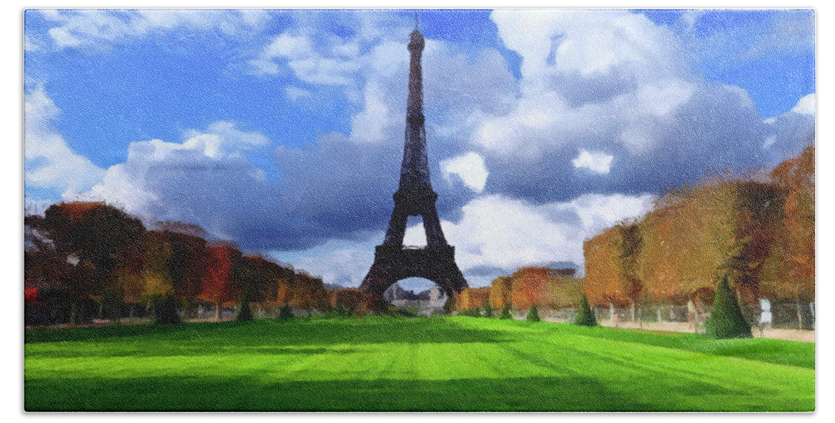 Eiffel Tower Beach Sheet featuring the painting The Tower Paris by David Dehner