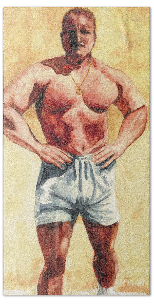 Body Builder Beach Towel featuring the painting The Trainer by Vicki Housel