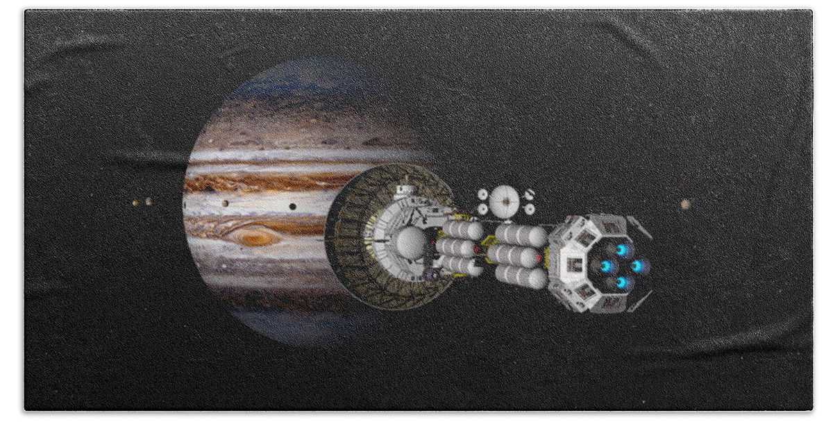 Spaceship Beach Sheet featuring the digital art The USS Savannah nearing Jupiter by David Robinson