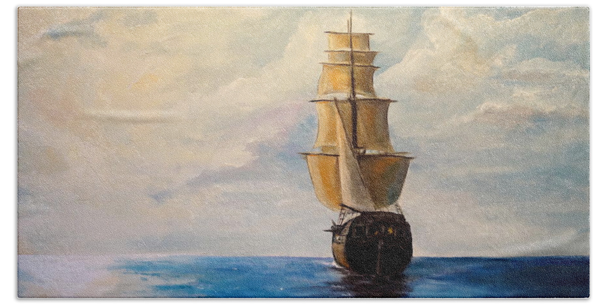 Tall Ship Beach Sheet featuring the painting The Voyage by Alan Lakin