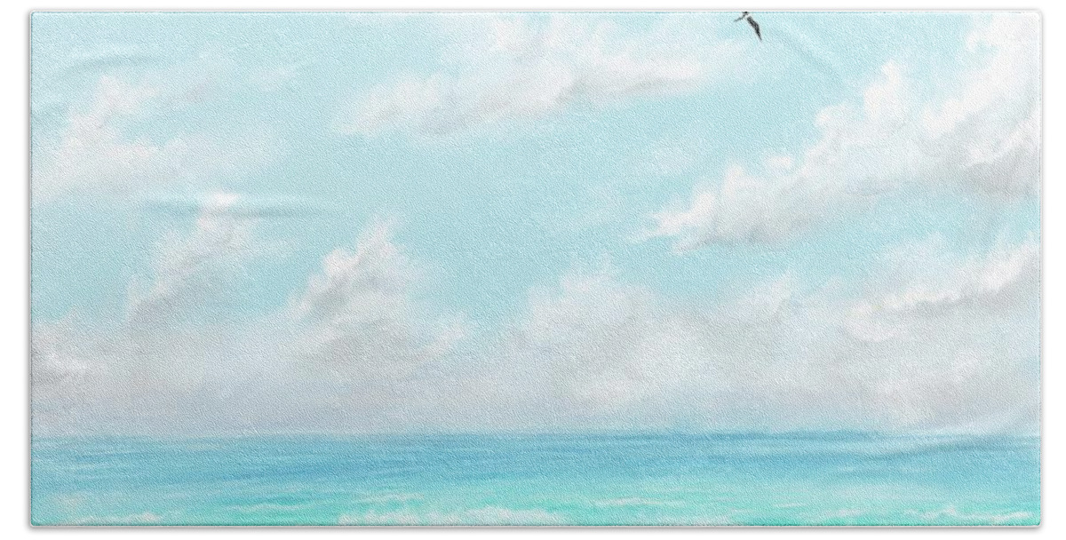Summer Beach Towel featuring the digital art The waves and bird by Darren Cannell