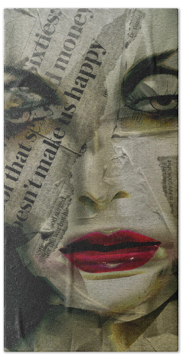 Woman Beach Towel featuring the digital art The woman with the newspaper by Gabi Hampe