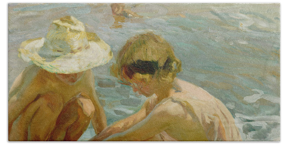 Sorolla Beach Towel featuring the painting The Wounded Foot by Joaquin Sorolla y Bastida