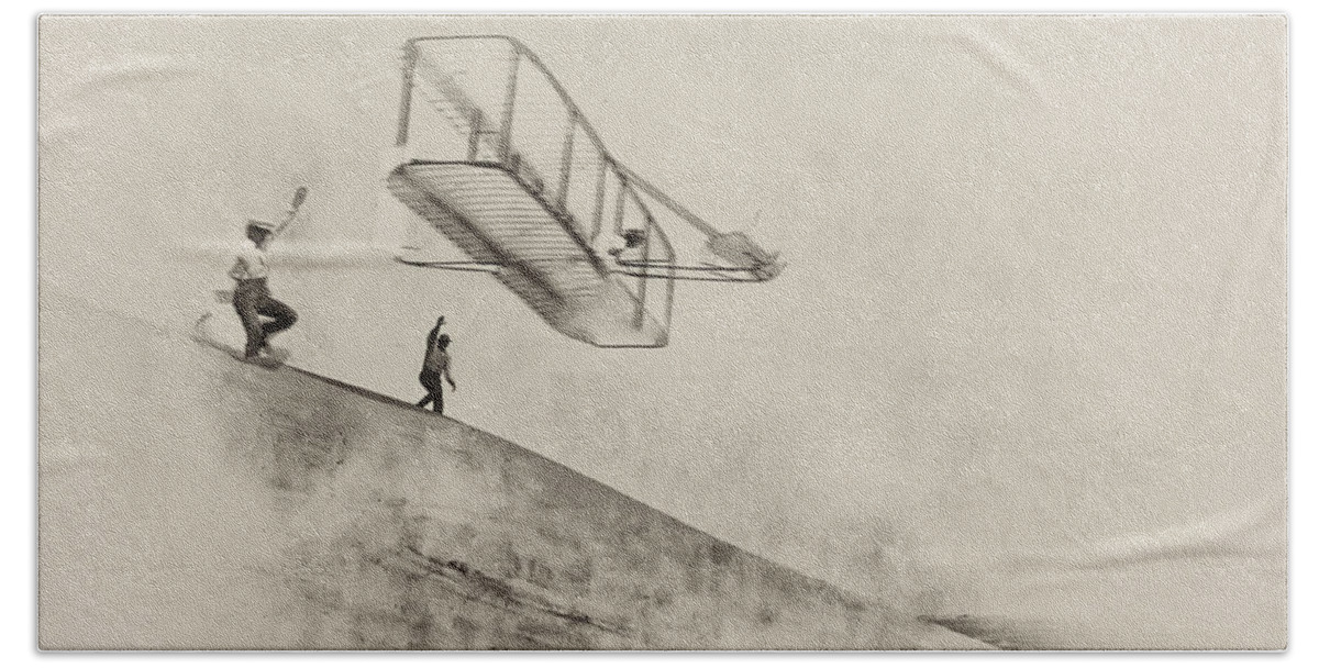 Wright Brothers Beach Towel featuring the photograph The Wright Brothers at Kittyhawk by Bill Cannon