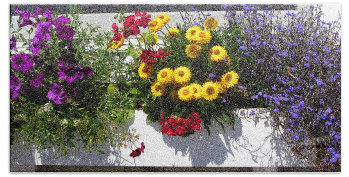 Flower Box Beach Towel featuring the photograph Think Spring by Bill Tomsa