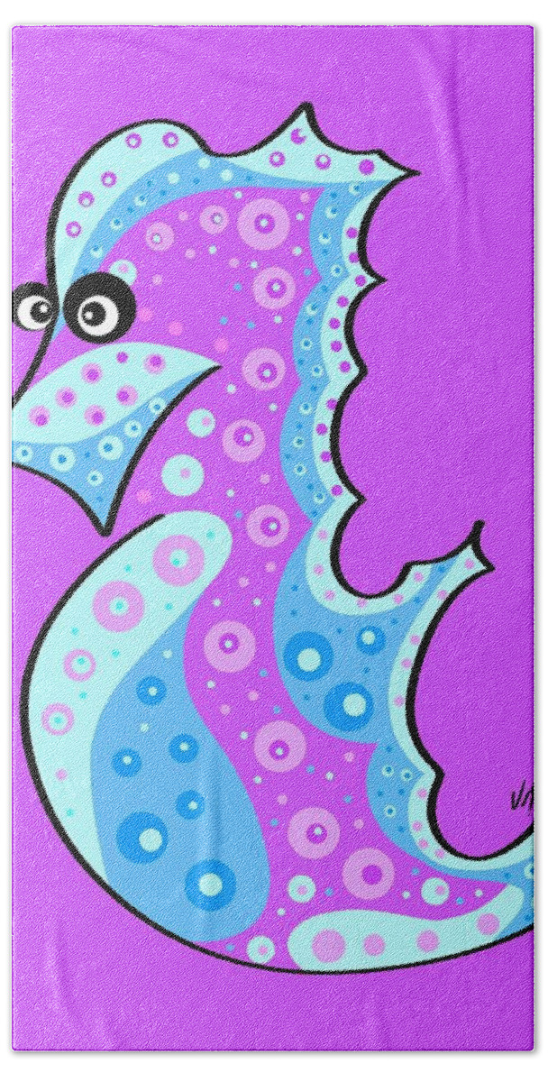 Seahorse Beach Towel featuring the painting Thoughts and colors series seahorse by Veronica Minozzi