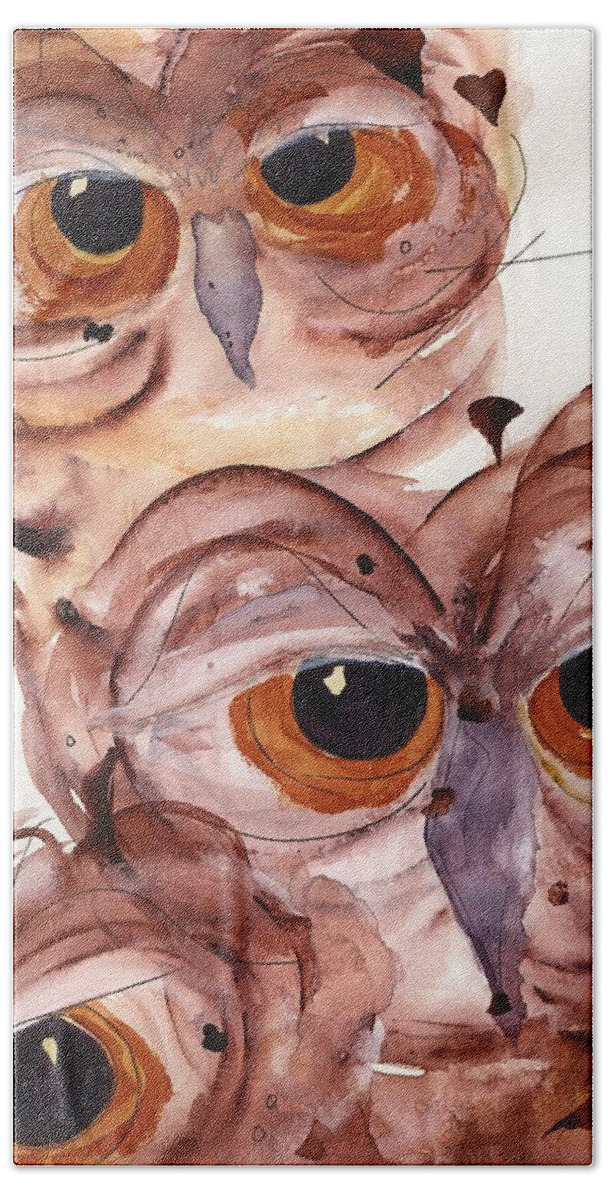 Owls Beach Towel featuring the painting Three Burrowing Owls by Dawn Derman