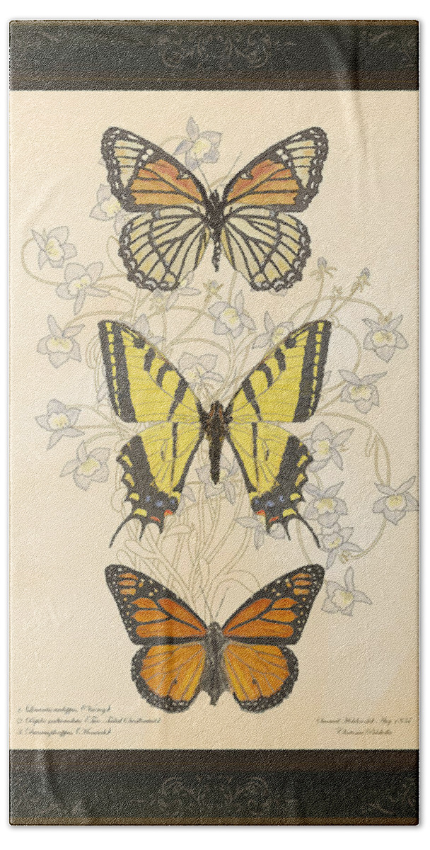Victor Shelley Beach Sheet featuring the digital art Three Butterflies by Victor Shelley