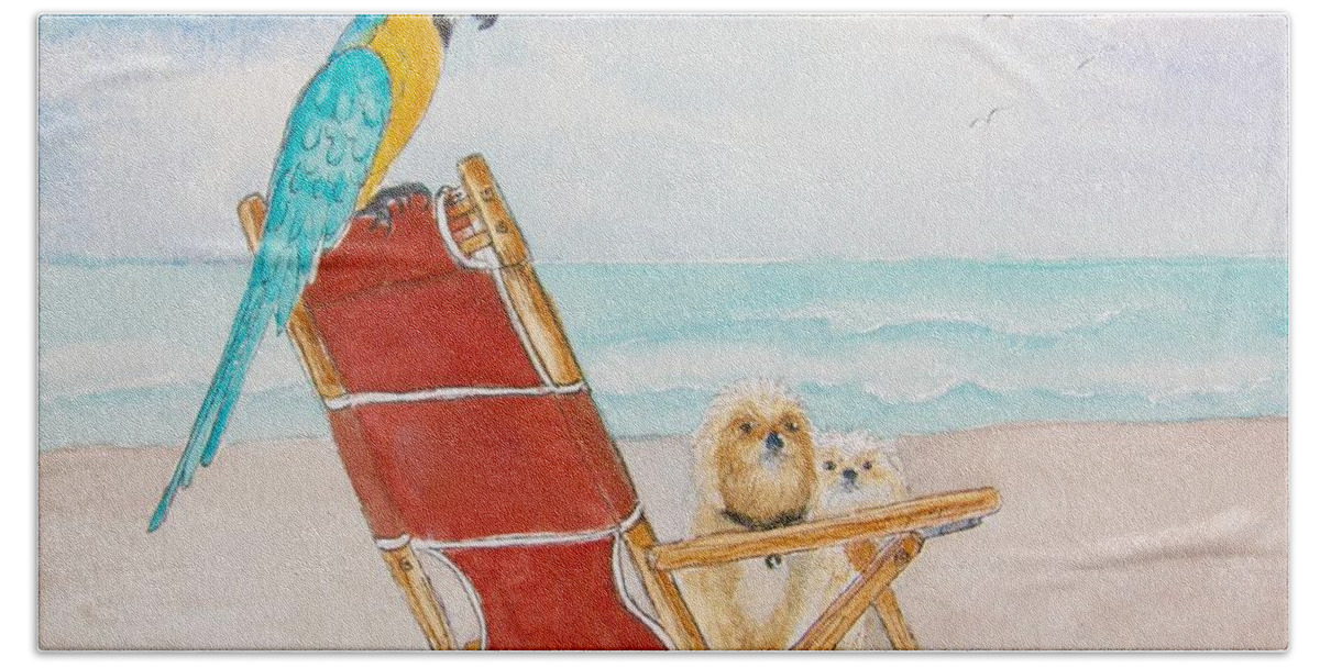 Beach Beach Towel featuring the painting Three Friends at the Beach by Midge Pippel