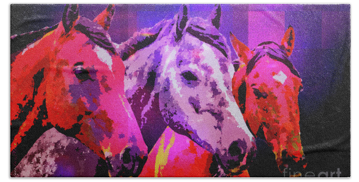 Horse Beach Sheet featuring the digital art Three Horses by Mimulux Patricia No
