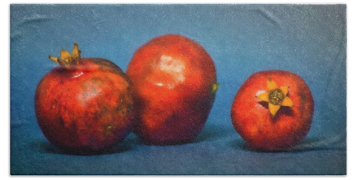 Three Pomegranates Beach Towel featuring the photograph Three Pomegranates by Frank Wilson