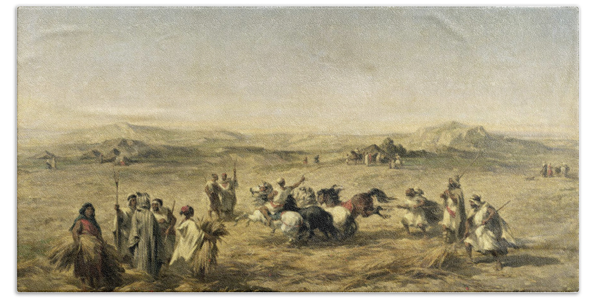 Threshing Beach Towel featuring the painting Threshing Wheat in Algeria by Adolphe Pierre Leleux