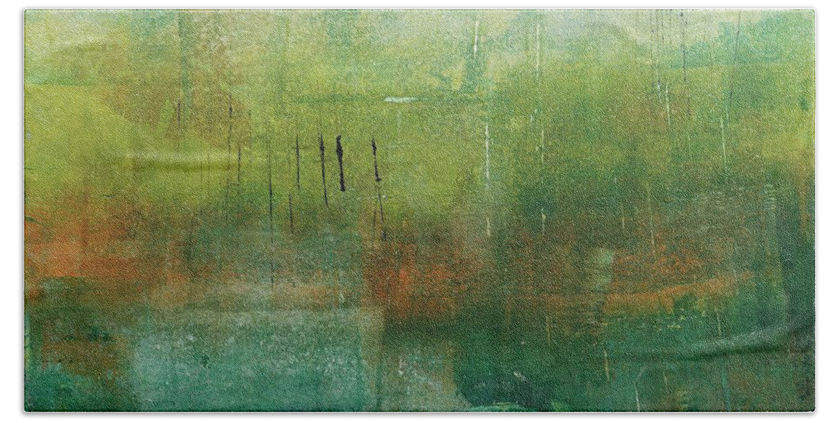 Abstract Beach Sheet featuring the painting Through The Mist by Laurel Englehardt