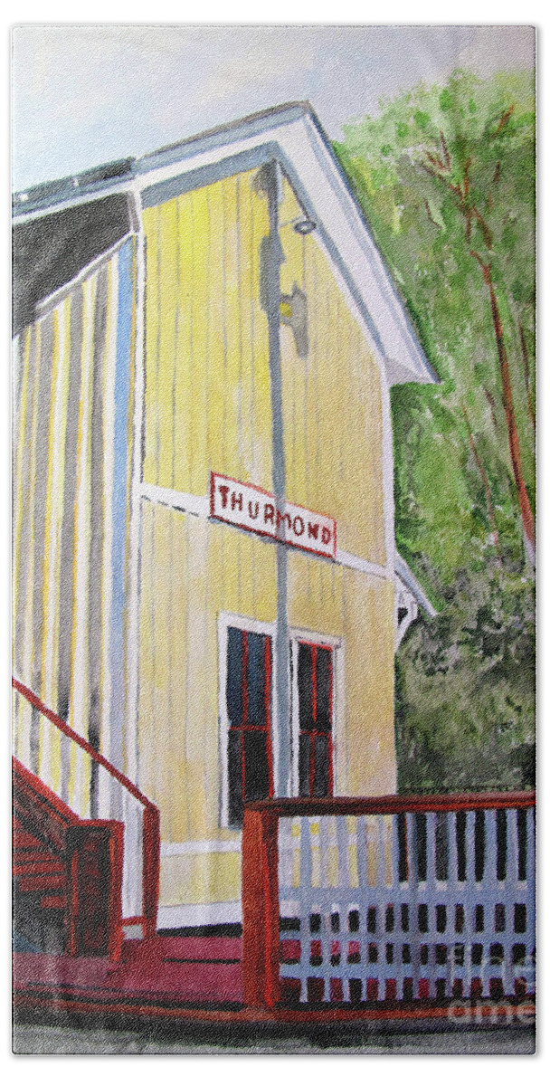 Thurmond Beach Towel featuring the painting Thurmond WV Train Station by Sandy McIntire