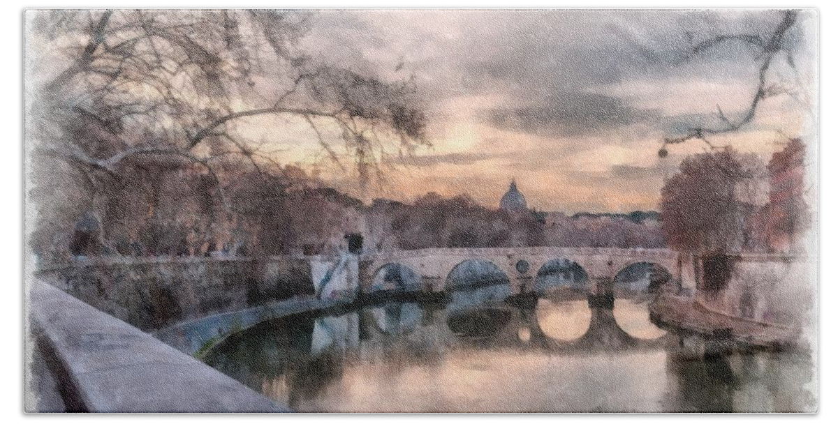 Rome Beach Towel featuring the photograph Tiber - Aquarelle by Sergey Simanovsky