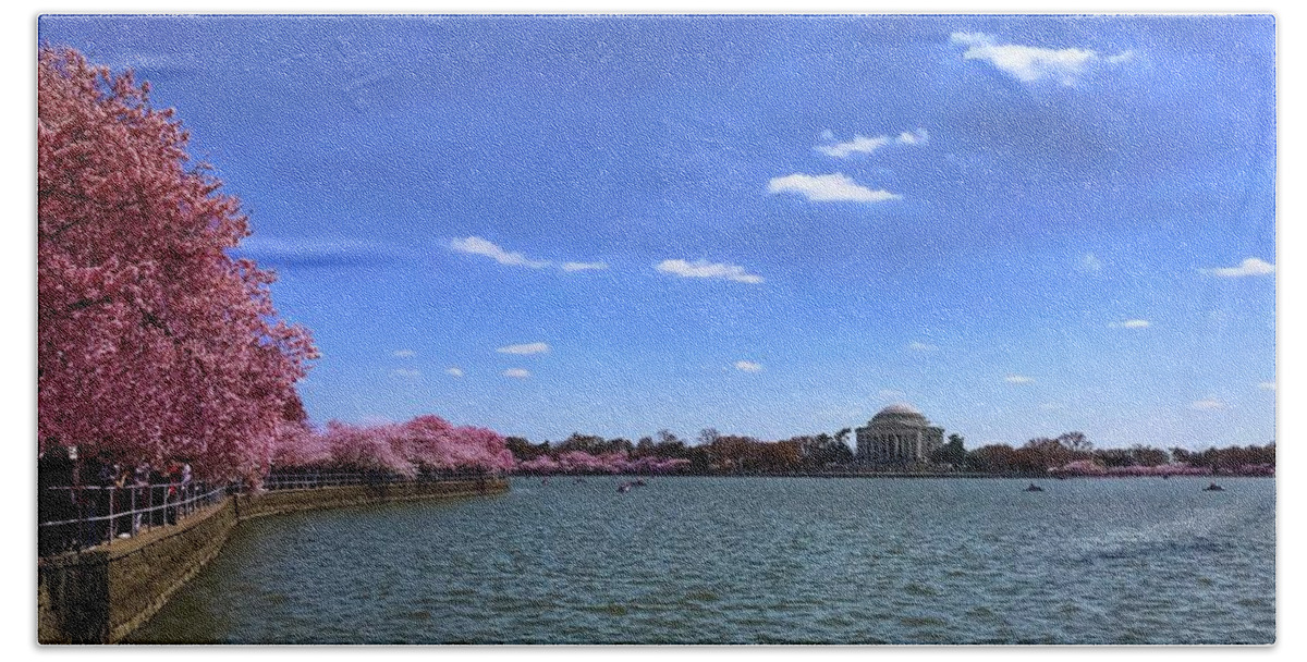 Cherry Blossoms Beach Towel featuring the photograph Tidal Basin Cherry Blossoms by Chris Montcalmo