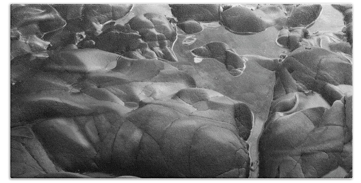 Tidepool Beach Towel featuring the photograph Tide Pools I BW by David Gordon