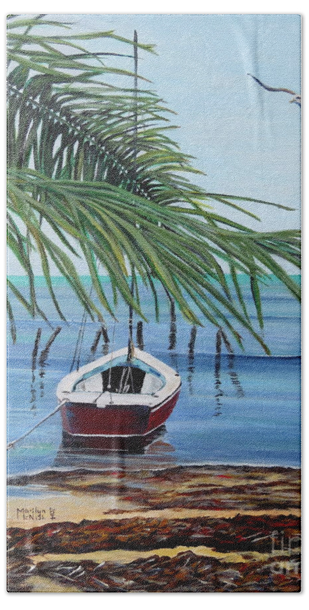 Caye Caulker Beach Towel featuring the painting Tides Out by Marilyn McNish