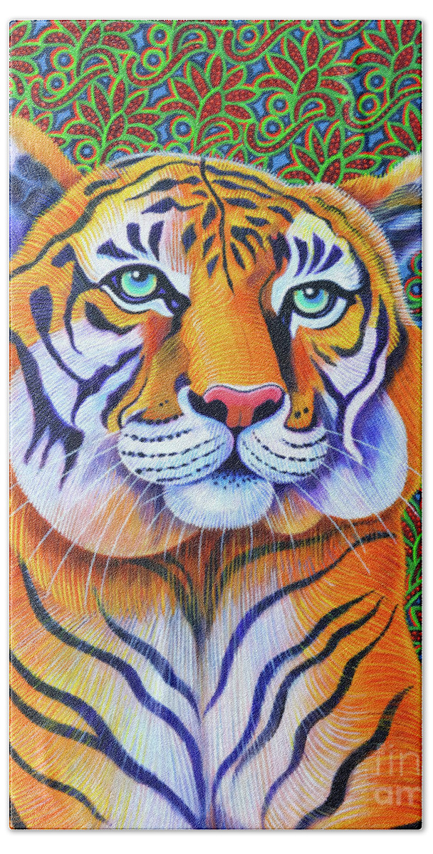 Tiger Beach Towel featuring the painting Tiger, 2018 by Jane Tattersfield
