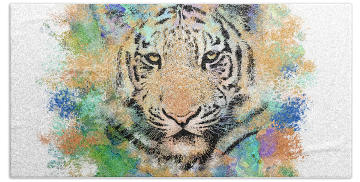 Tiger Beach Towel featuring the digital art Tiger 3 by Lucie Dumas