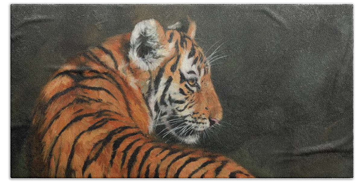 Tiger Beach Sheet featuring the painting Tiger At Night by David Stribbling