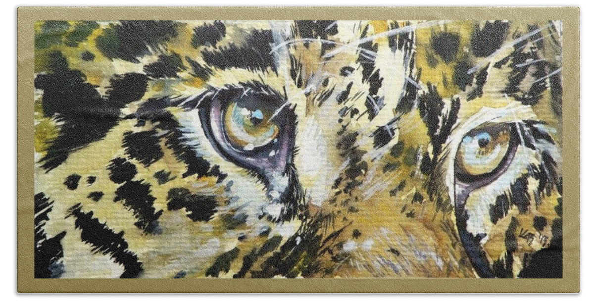 Tiger Beach Towel featuring the painting Tiger eyes by Kovacs Anna Brigitta