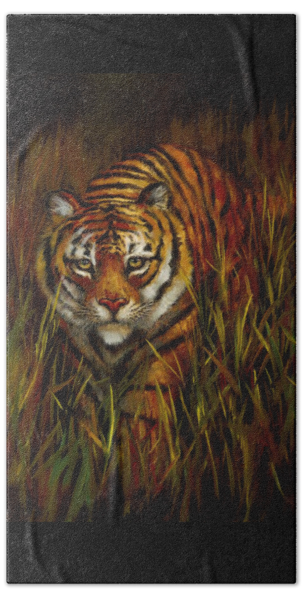 Tiger Beach Towel featuring the painting Quietly Waiting by Lynne Pittard