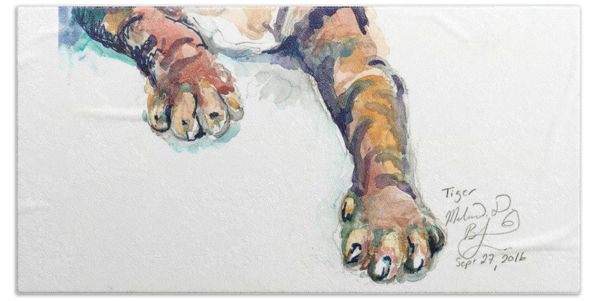 Tiger Beach Towel featuring the painting Tiger Paws by Melinda Dare Benfield