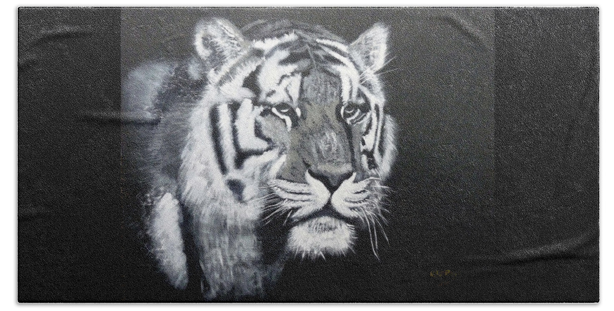 Tiger Beach Sheet featuring the painting Tiger by Richard Le Page