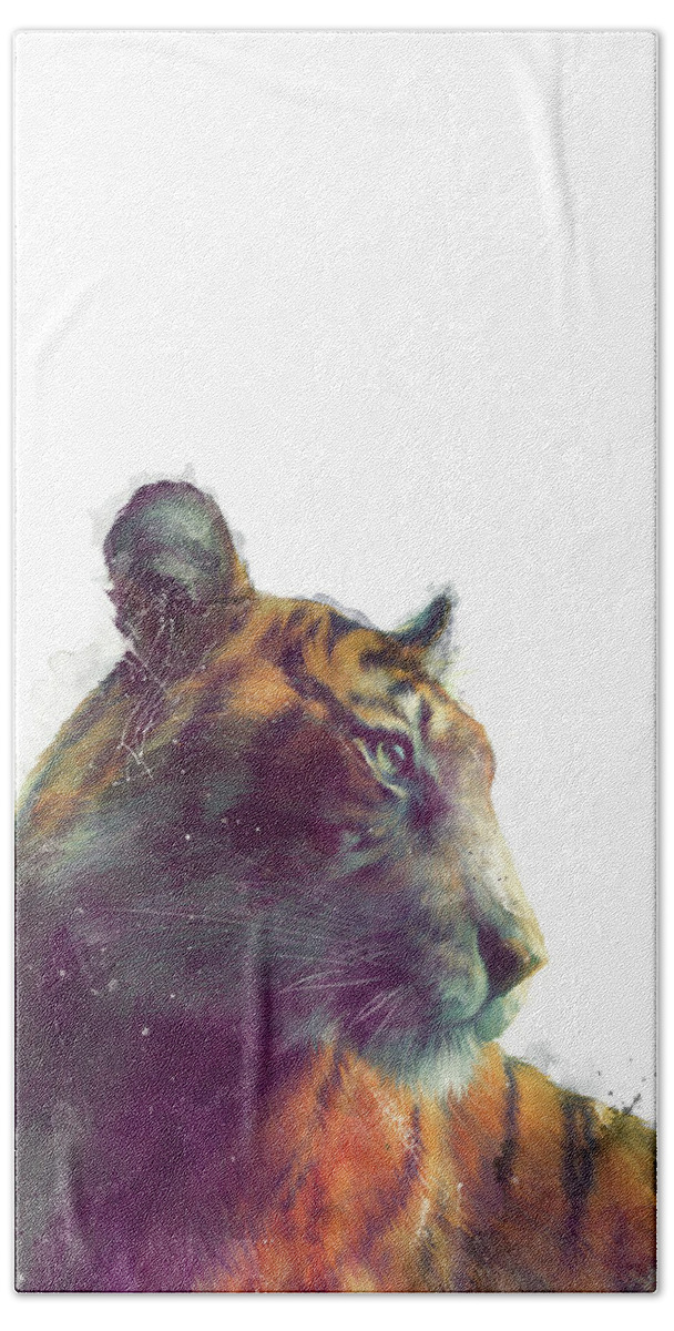 Tiger Beach Towel featuring the painting Tiger // Solace - White Background by Amy Hamilton
