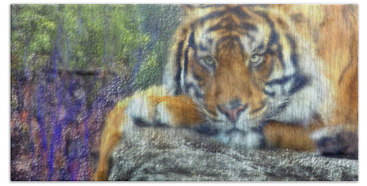 Tiger Beach Towel featuring the digital art Tigerland by Michael Cleere