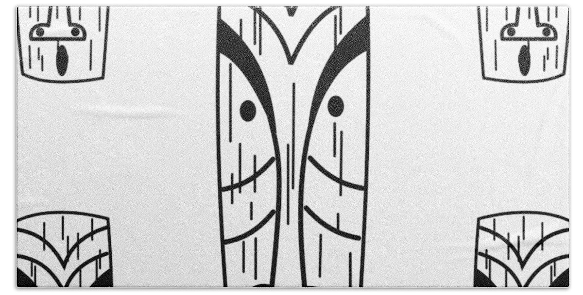 Mid Century Modern Beach Towel featuring the digital art Tikis by Donna Mibus