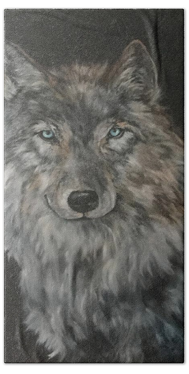 Timber Wolf Beach Sheet featuring the painting Timber Wolf by Jean Walker
