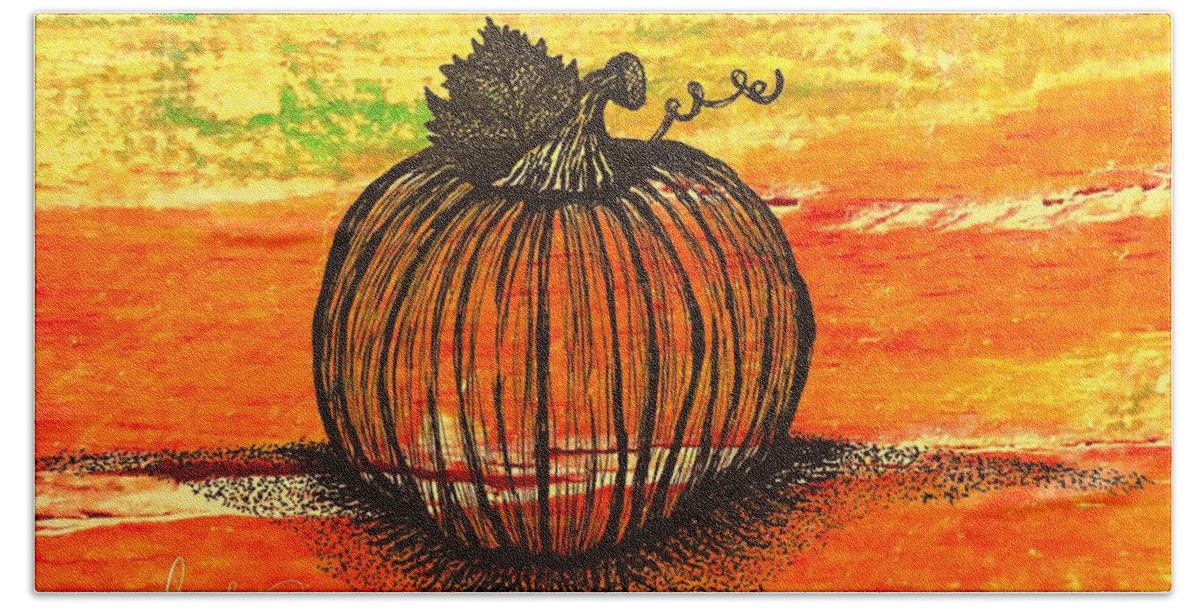 Drawing Beach Towel featuring the drawing Time To Get Pumkin by MaryLee Parker