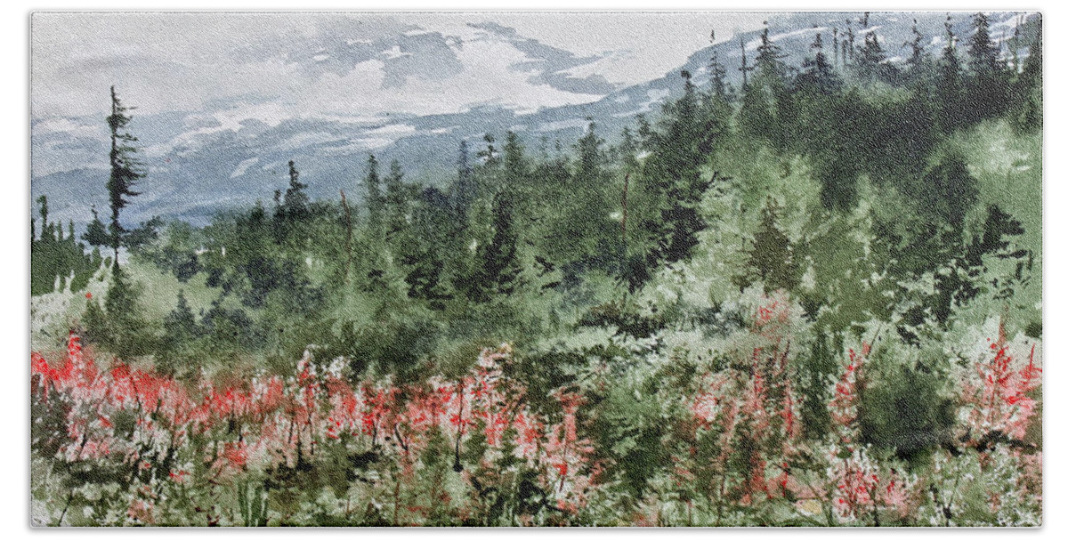Alaska Landscape With Fireweed Beach Towel featuring the painting Time To Go Home by Monte Toon
