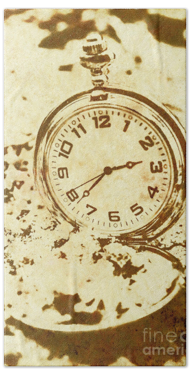 Vintage Beach Towel featuring the photograph Time worn vintage pocket watch by Jorgo Photography