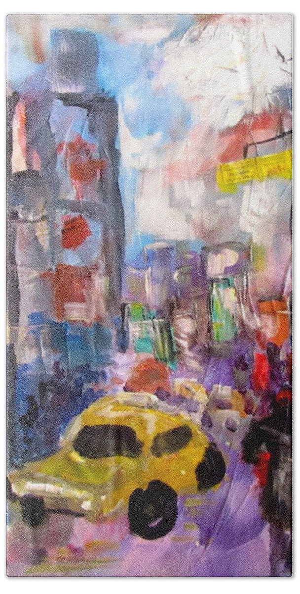 Collage Beach Towel featuring the painting Times Square by Barbara O'Toole