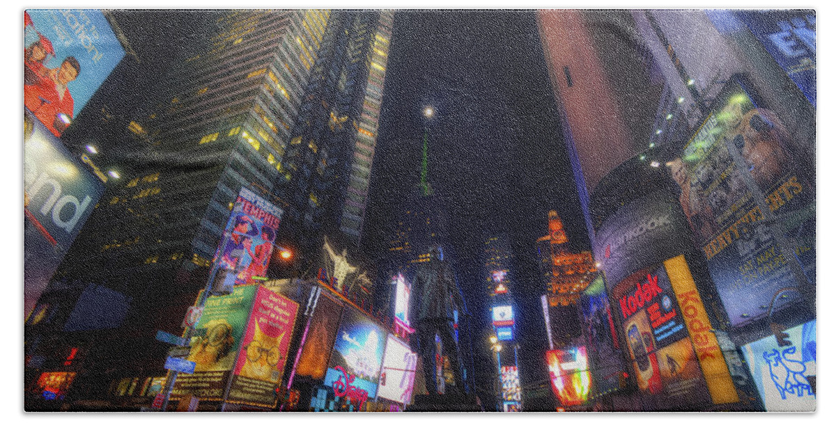 Art Beach Towel featuring the photograph Times Square Moonlight by Yhun Suarez