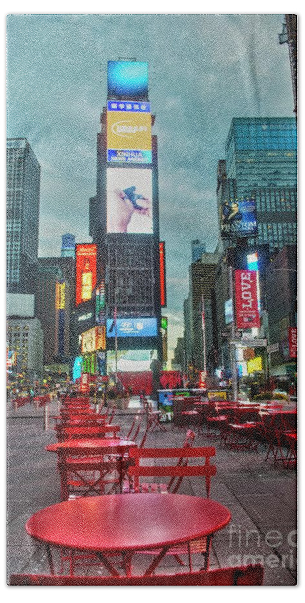 Times Square Beach Towel featuring the digital art Times Square Tables by Timothy Lowry