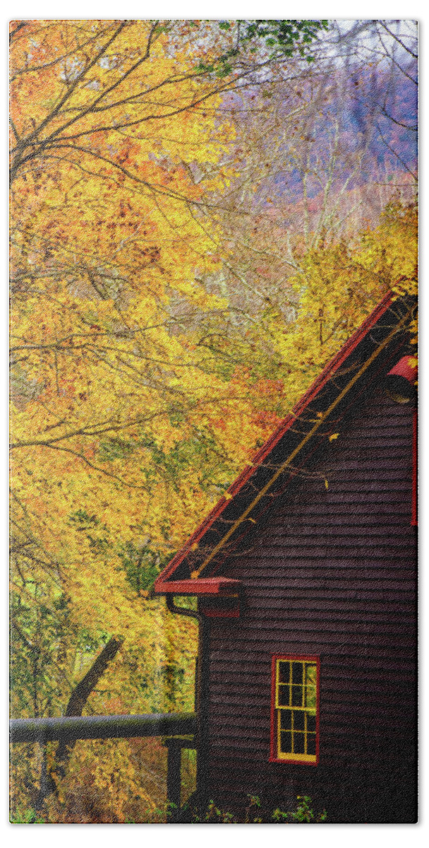 Landscape Beach Towel featuring the photograph Tingler's Mill in Fall by Joe Shrader