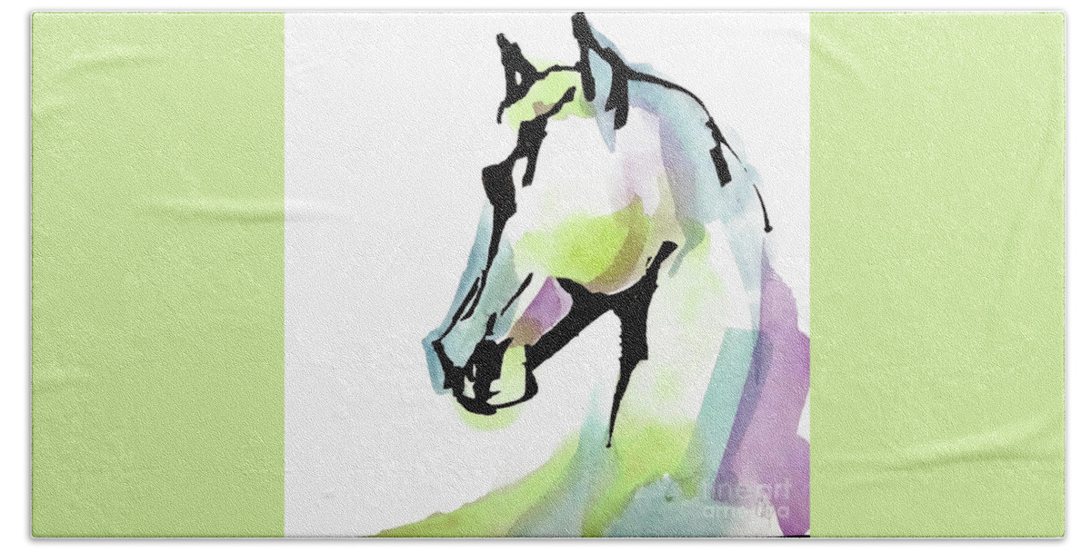 Original Watercolors Beach Towel featuring the painting Tinted Horse Head 3 by Chris Paschke