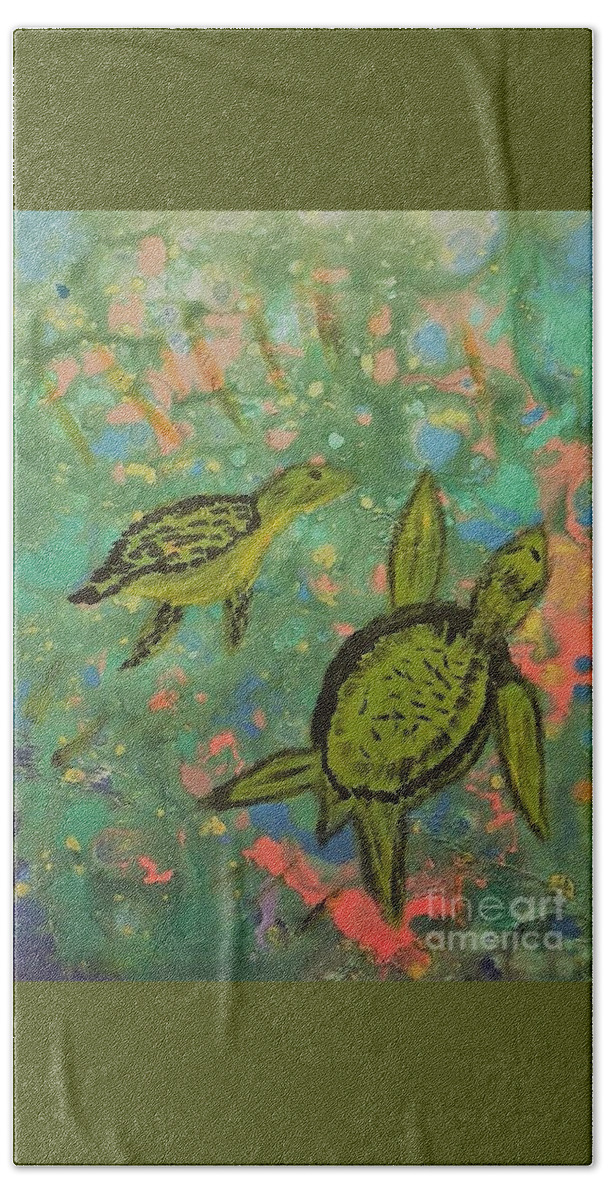 Turtles Beach Towel featuring the painting Tiny Turtles by Deborah Selib-Haig