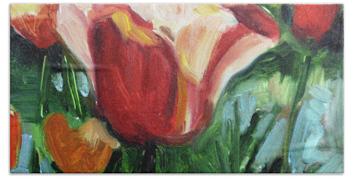 Tulips Beach Sheet featuring the painting Tip Toe Thru the Tulips by Billie Colson